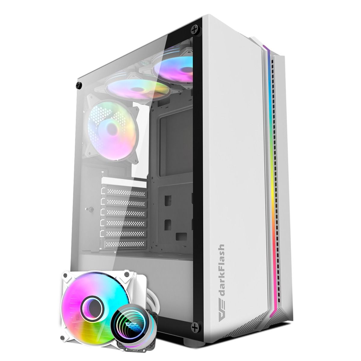 Kit Gabinete Gamer Aigo DarkFlash DK151, RGB, Mid-Tower, Lateral de Vidro, Com 3 Fans, Branco + Water Cooler Aigo Darkflash Twister DX120 V2, ARGB, 120mm, Branco