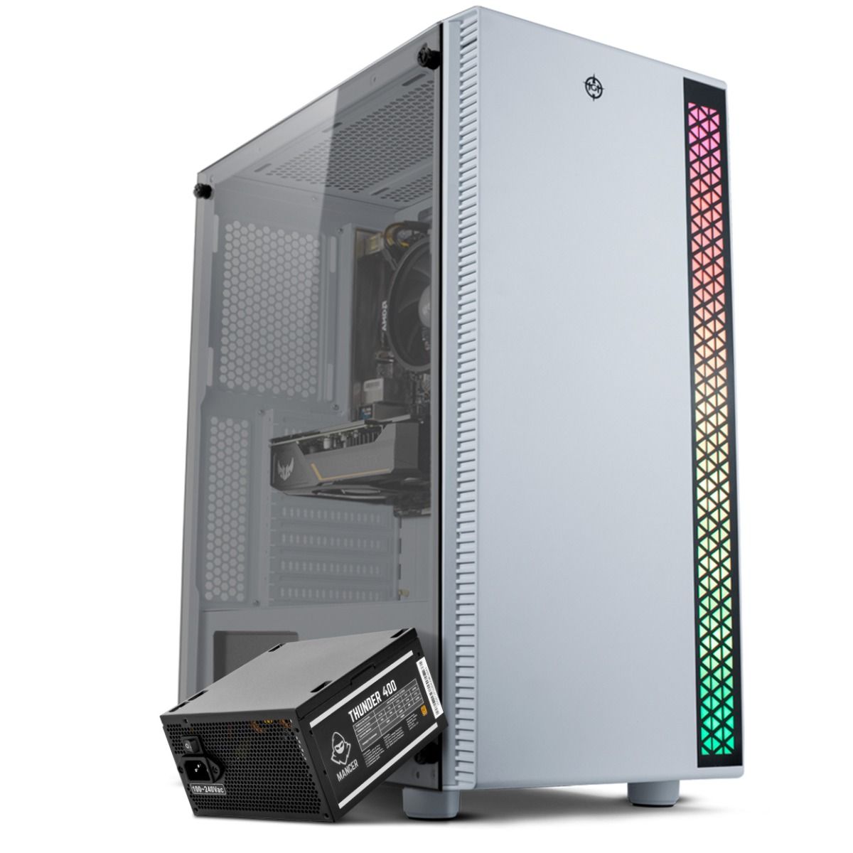 Kit Gabinete Gamer TGT Skylancer, RGB, Branco + Fonte Mancer Thunder 400W