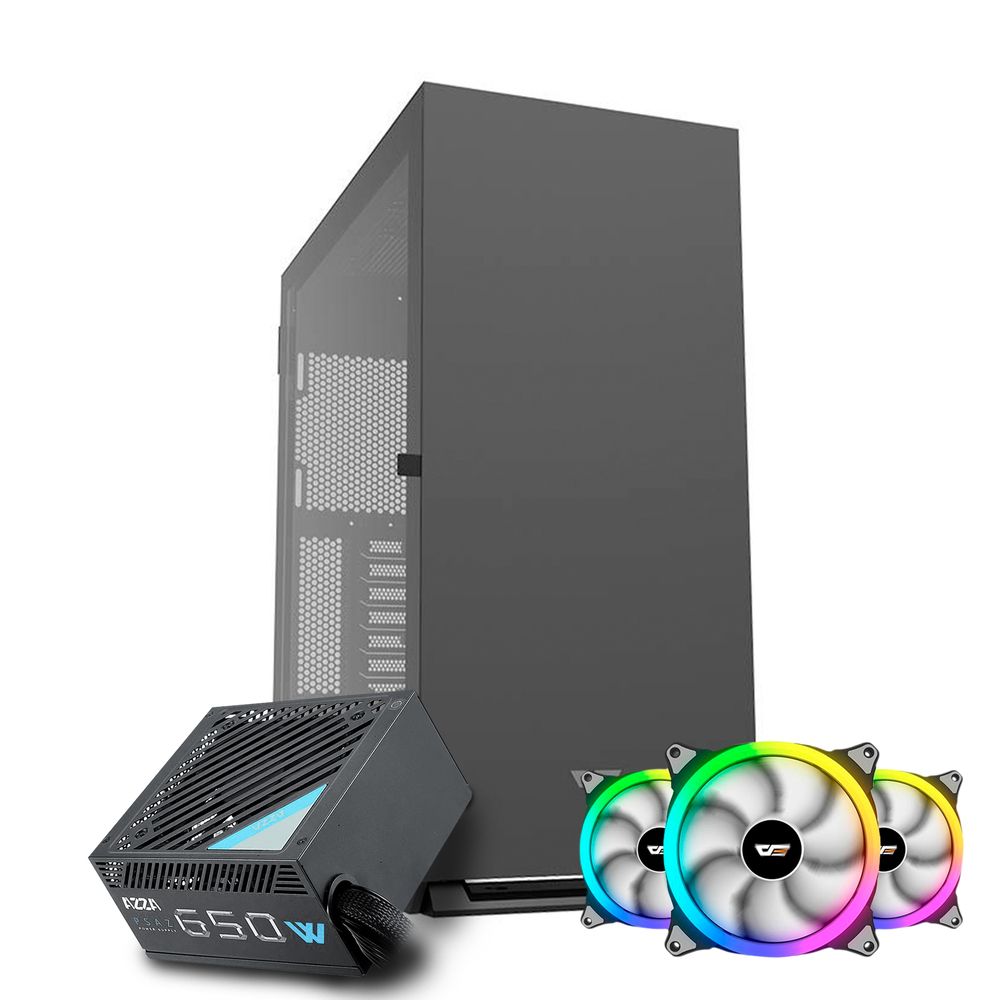 Pichau Kit Upgrade, Gabinete Gamer Aigo DarkFlash DLX 22 Neo Preto + Kit Ventoinhas Aigo DarkFlash CS140 RGB + Fonte AZZA 650W