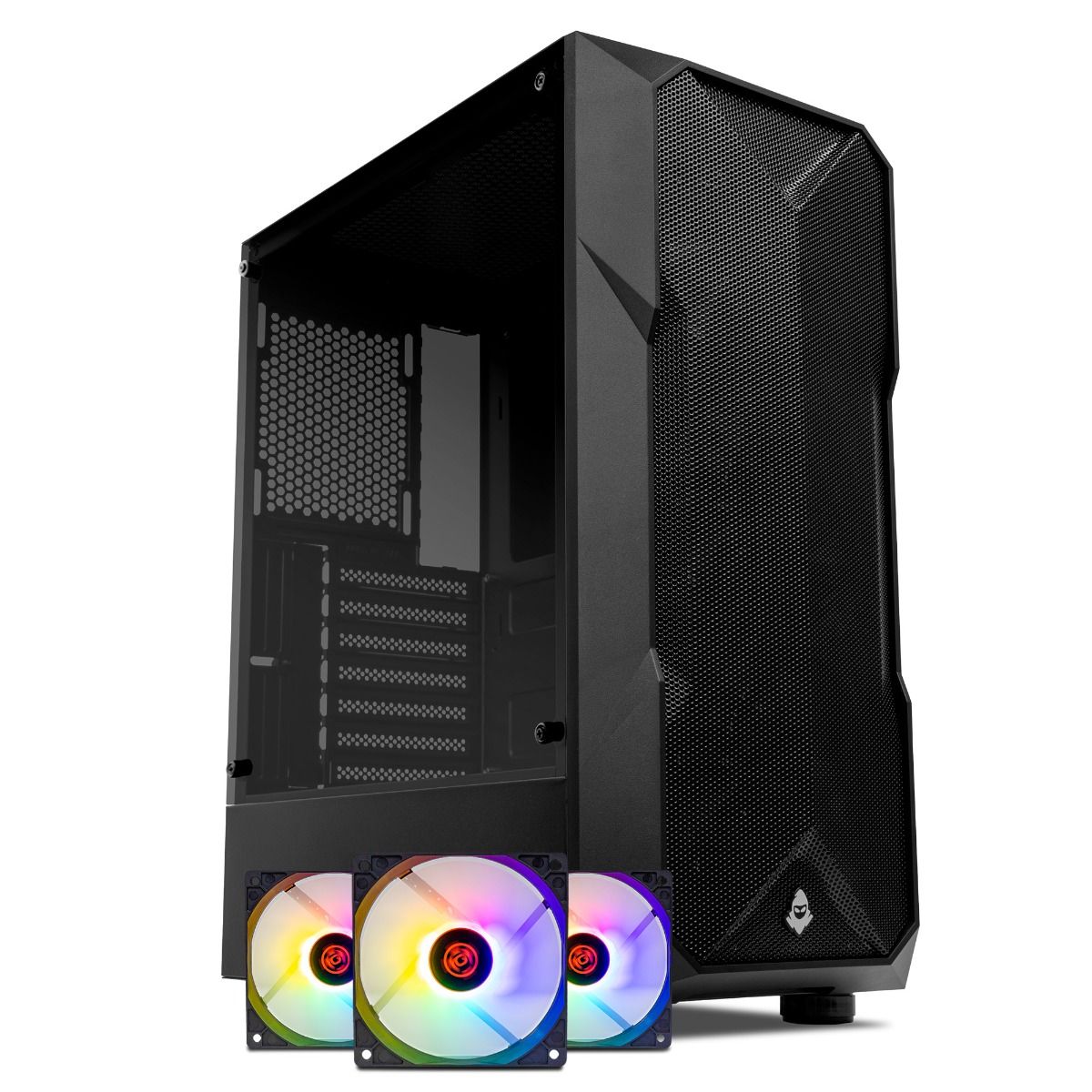 Kit Gabinete Gamer Mancer Dread, 3 Fans, Preto + Kit 3 Ventoinhas TGT Unger, Rainbow
