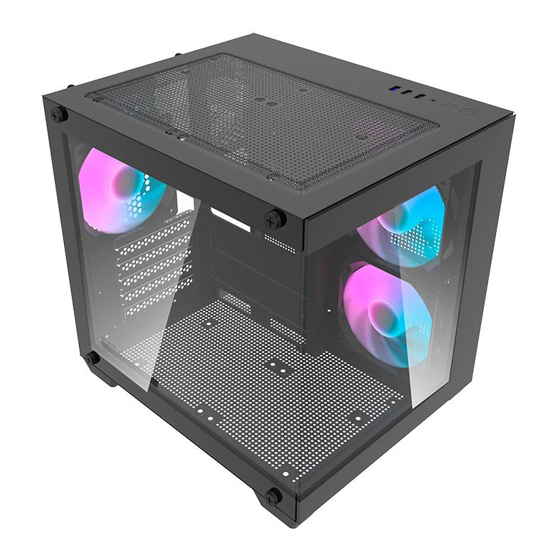 Gabinete Gamer Aigo Darkflash Korgan K275M, Rainbow, Mid-Tower, Lateral de Vidro, Com 3 Fans, Preto, KORGAN-K275M-BK