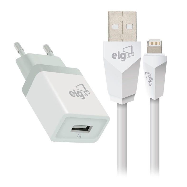 Kit Carregador Lightning ELG, 1m, Branco, KT810WC