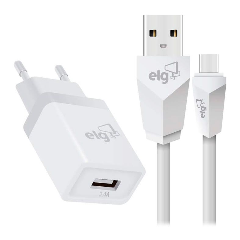 Kit Carregador Lightning ELG, 1m, Branco, KTC10WC