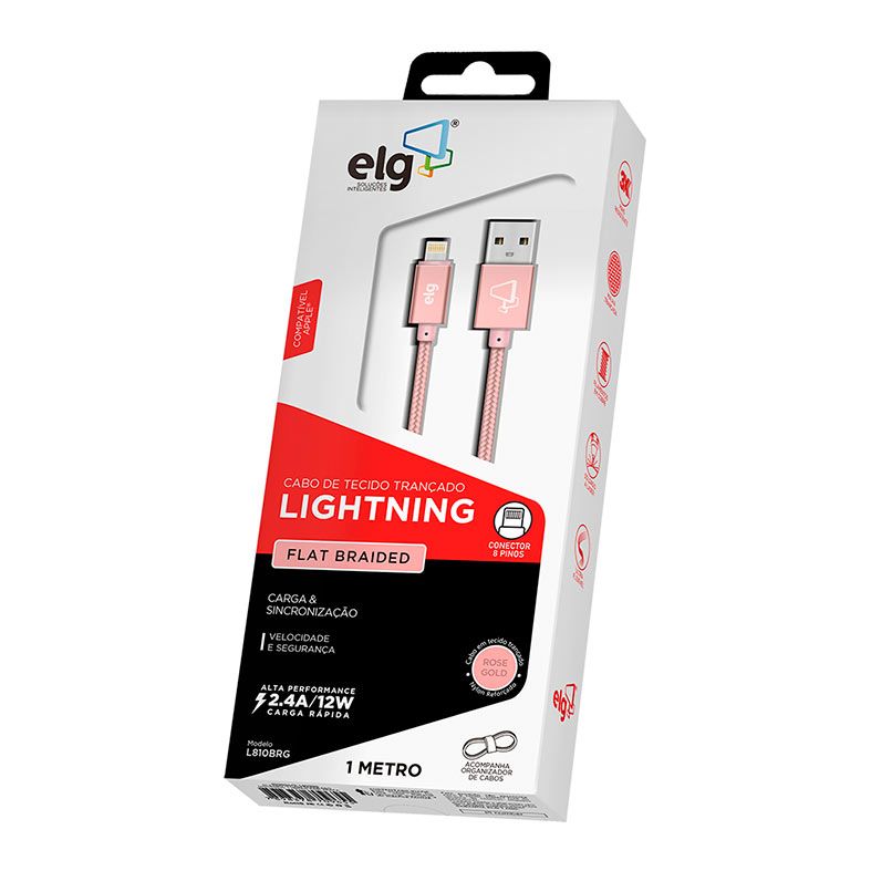 Cabo de Tecido Trancado Lightning ELG, 1m, Ouro Rosa, L810BRG