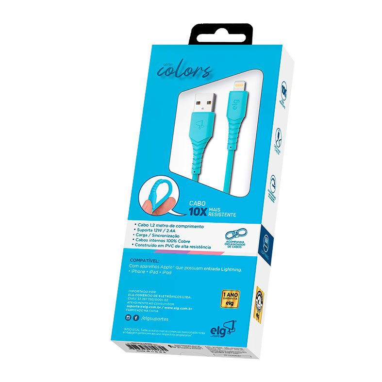 Cabo Lightning ELG Serie Colors, 1.2m, Azul, L812T