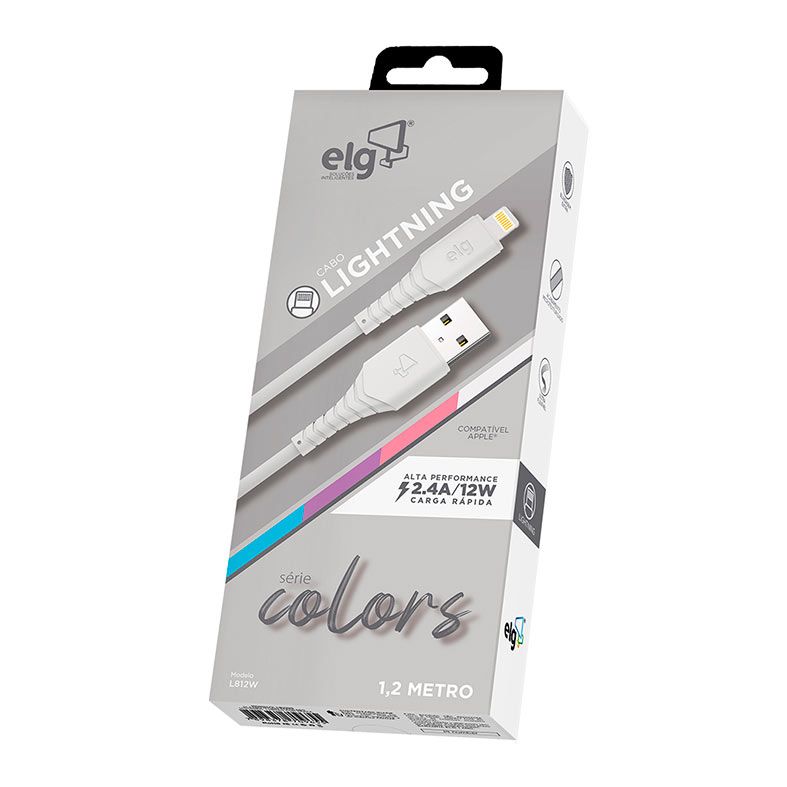 Cabo Lightning ELG Serie Colors, 1.2m, Branco, L812W