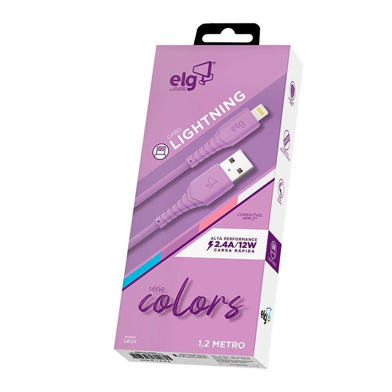 Cabo Lightning ELG Serie Colors, 1.2m, Lilas, L812X