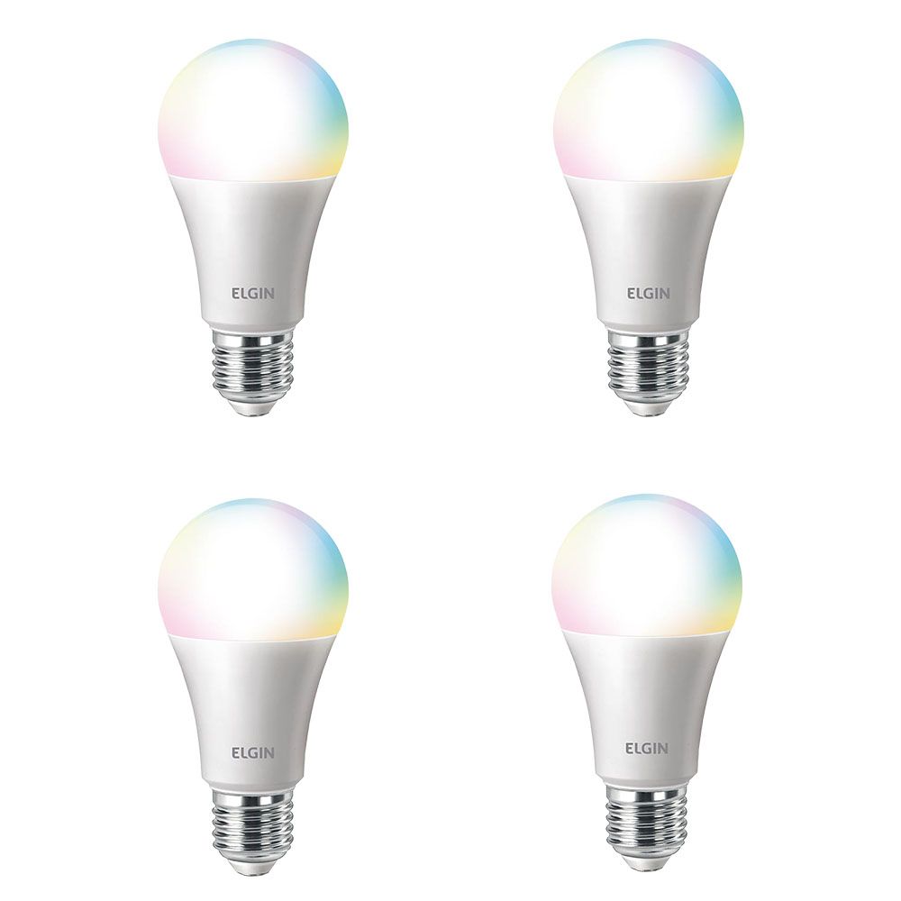 Kit Lâmpadas Inteligente Elgin, 4x Lâmpadas Smart Color Elgin RGB 10W Wi Fi