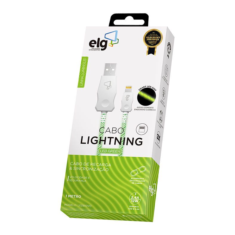 Cabo Lightning ELG, 1m, Led Green, LED810VD