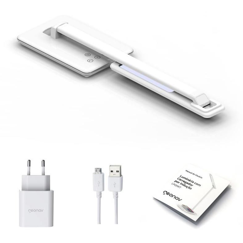 Luminaria Geonav Led e Carregador Qi por Inducao Branca, LPQIWT