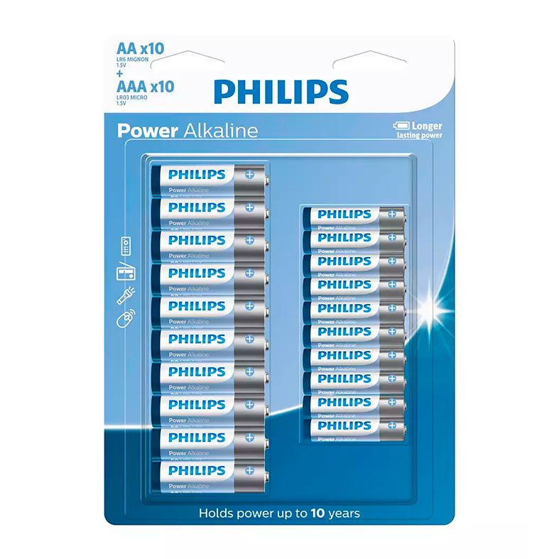 Pilha Alcalina Philips, AA e AAA, 10 Unidades, LR036P20BP-59