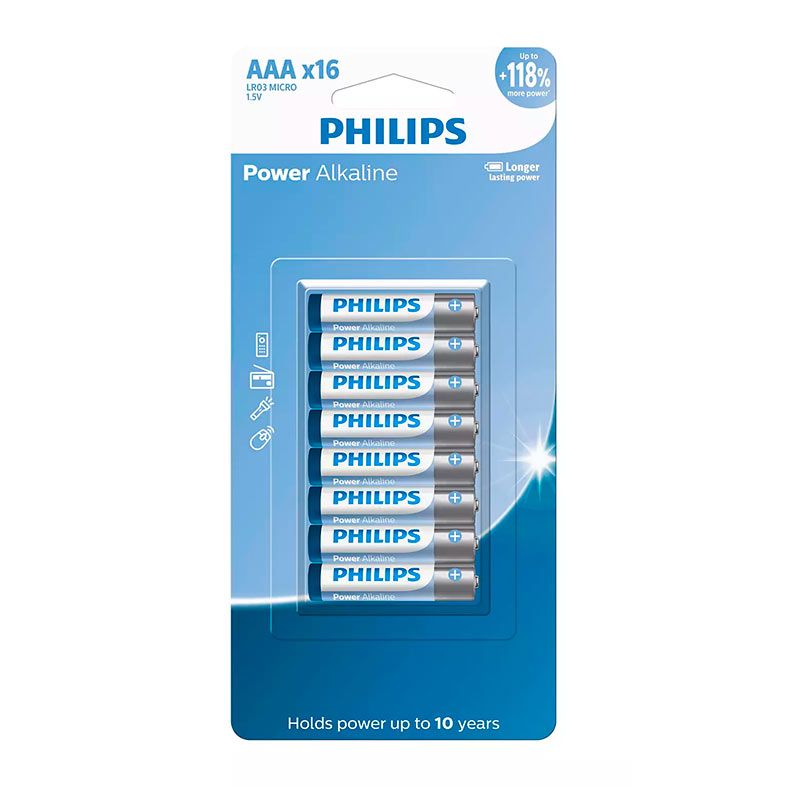 Pilhas Alcalina Philips, AAA, 16 Unidades, LR03P16B-59