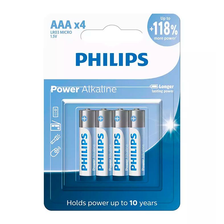 Pilhas Alcalina Philips, AAA, 4 Unidades, LR03P4B-59