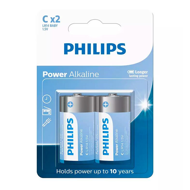 Pilhas Alcalina Philips LR14 C, Tipo-C, 2 Unidades, LR14P2B-59