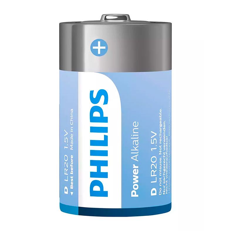 Pilhas Alcalina Philips LR20 D, Tipo-D, 2 Unidades, LR20P2B-59