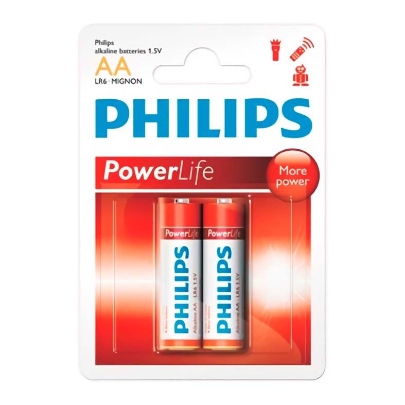 Pilhas Alcalinas Philips AA 1,5v 2 Unidades, LR6P2B/97