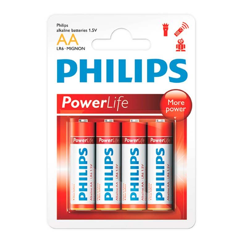 Pilhas Alcalinas Philips AA 1,5v 4 Unidades, LR6P4B/97