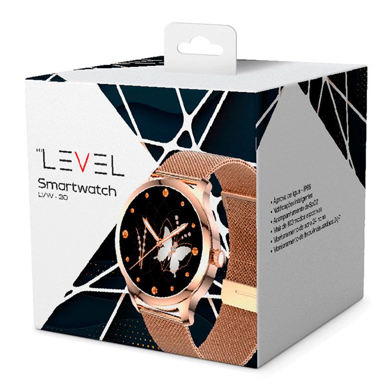 SmartWatch Level LVW-30, Compativel com Android e IOS, IP68, Dourado, LVW-30MG