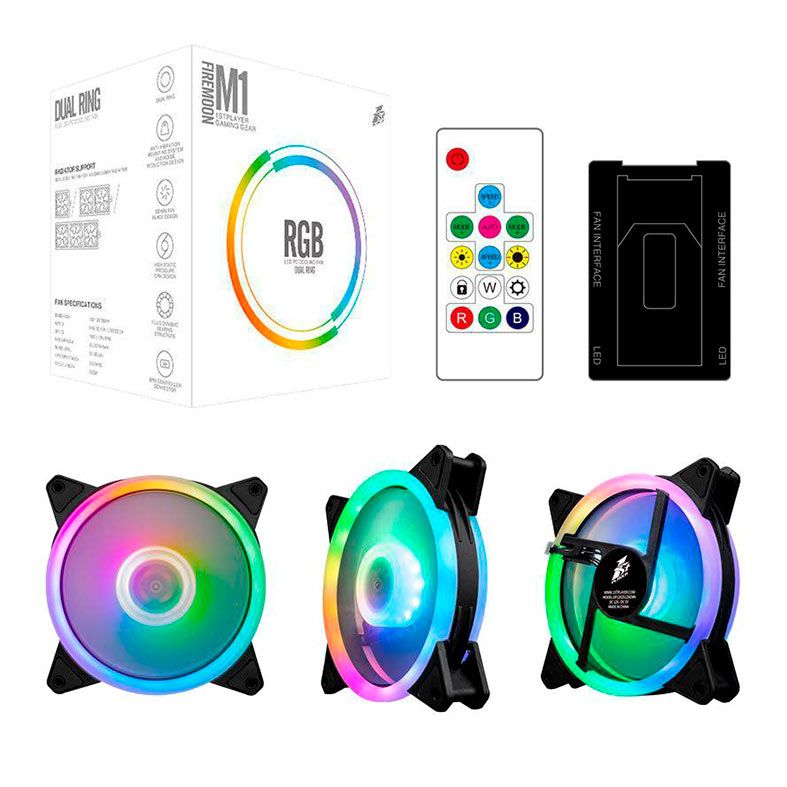 Kit Ventoinhas 1STPlayer Firemoon M1-Plus, 3x140mm, ARGB, M1-PLUS