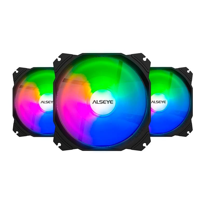 KIT Ventoinhas Alseye Max Series M120-P Black RGB 3x120mm, M120-P-BLACK-3xFANS