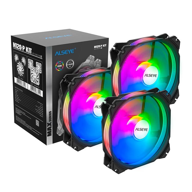 KIT Ventoinhas Alseye Max Series M120-P Black RGB 3x120mm, M120-P-BLACK-3xFANS