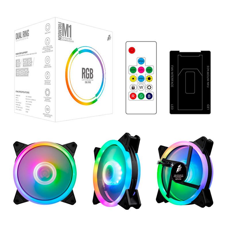 Kit Ventoinhas 1STPlayer Firemoon M1, 3x120mm, RGB, M1RGB
