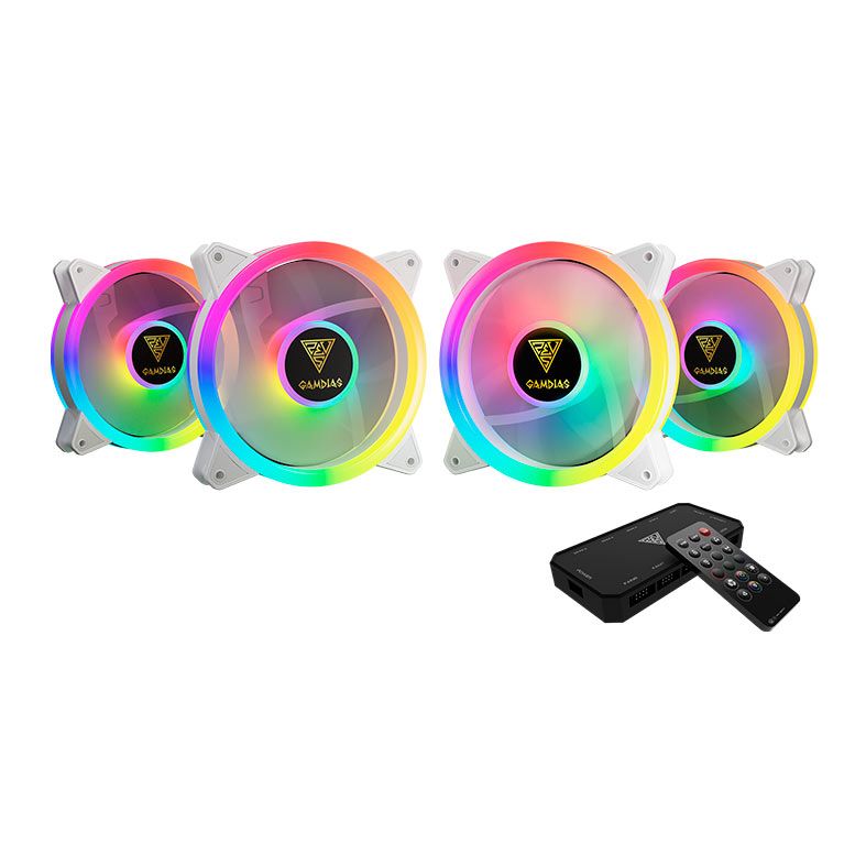 Kit Ventoinhas Gamdias Aeolus M2 1204R WH, RGB 4x120mm, Com Controle, Branco, M2-1204R WH