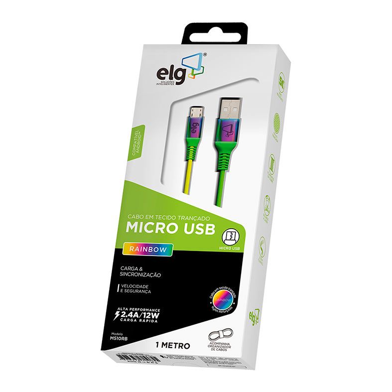 Cabo Micro USB ELG, 1m, Rainbow, M510RB