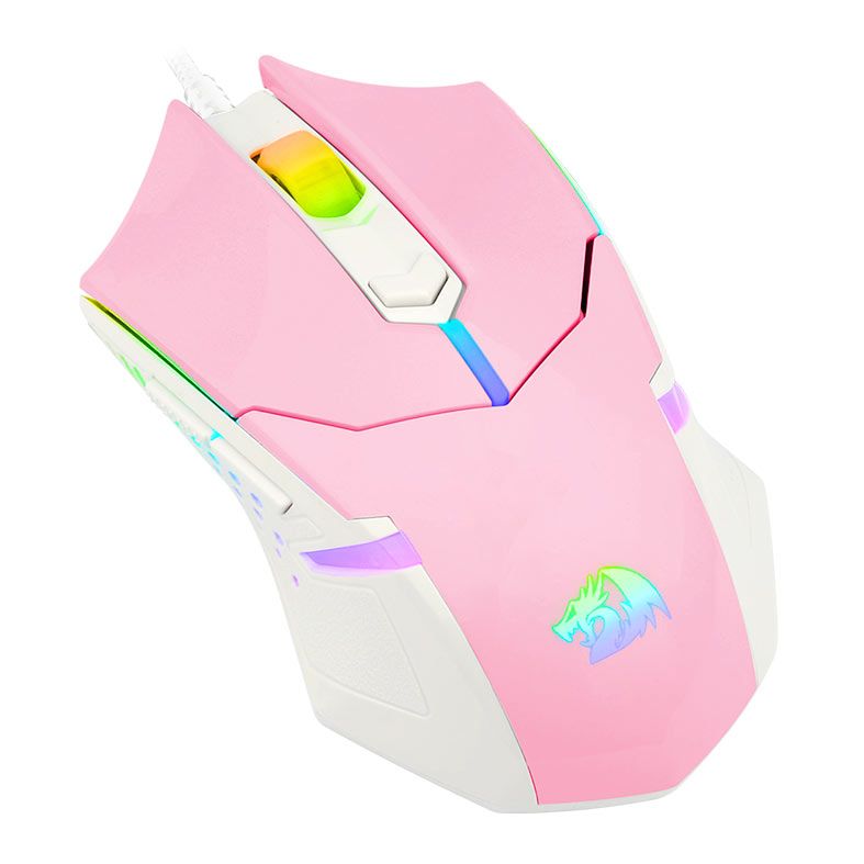 Mouse Gamer Redragon Centrophorus 2, RGB, 7200DPI, 6 Botoes, Rosa e Branco, M601PW-RGB