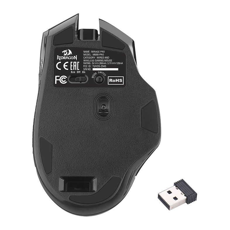 Mouse Gamer Redragon Mirage Pro, Wireless, RGB, 8000DPI, 8 Botoes, Preto, M690-PRO