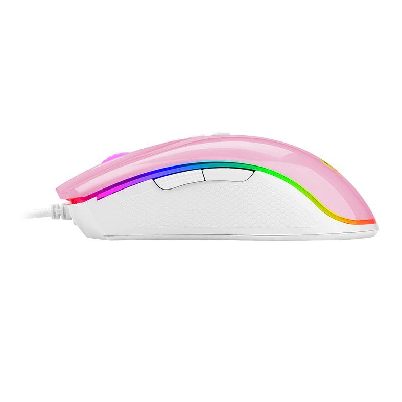 Mouse Gamer Redragon Cobra, RGB, 12400DPI, 8 Botoes, Rosa e Branco, M711PW