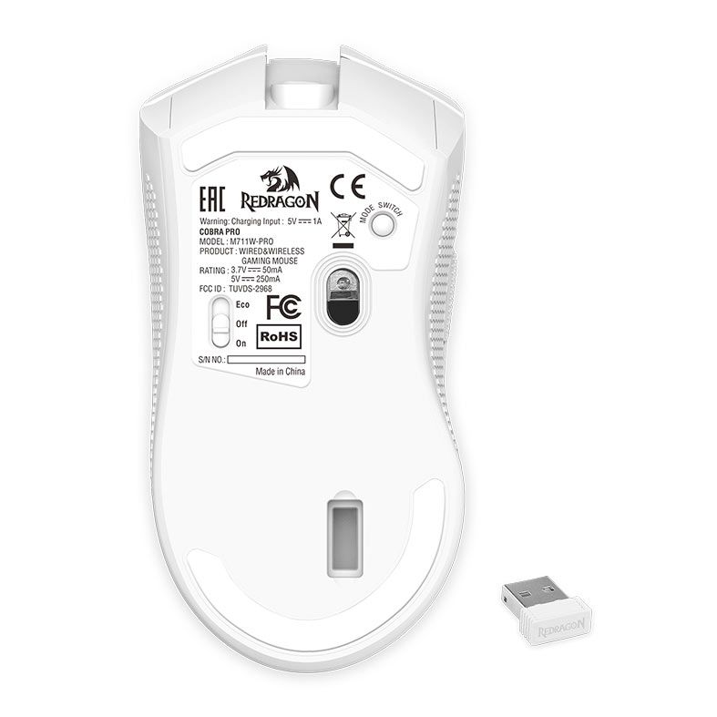 Mouse Redragon Cobra Pro, RGB, 16000DPI, 8 Botoes, Wireless, Branco, M711W-PRO
