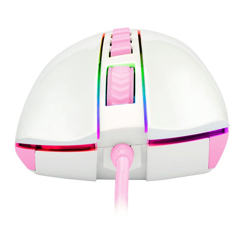 Mouse Gamer Redragon Cobra, RGB, 12400DPI, 8 Botoes, Branco e Rosa, M711WP