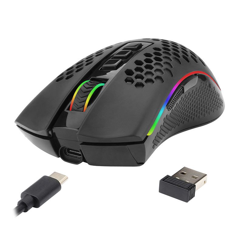 Mouse Gamer Redragon Storm Pro, RGB, Wireless, 16000Dpi, 8 Botoes, Preto, M808-KS