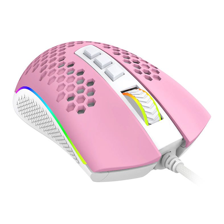 Mouse Gamer Redragon Storm, RGB, 12400DPI, 8 Botoes, Rosa e Branco, M808PW-RGB