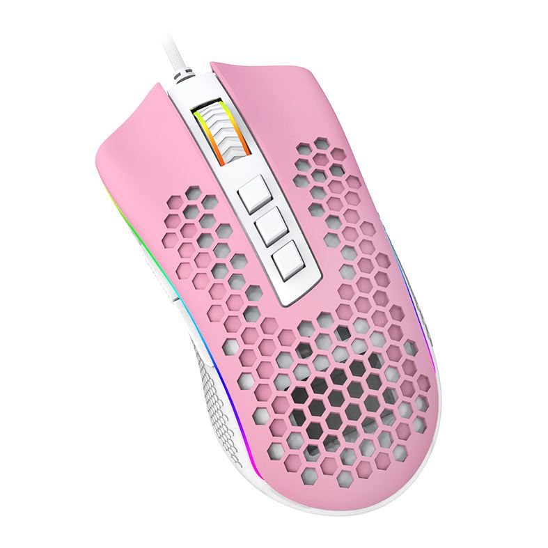 Mouse Gamer Redragon Storm, RGB, 12400DPI, 8 Botoes, Rosa e Branco, M808PW-RGB