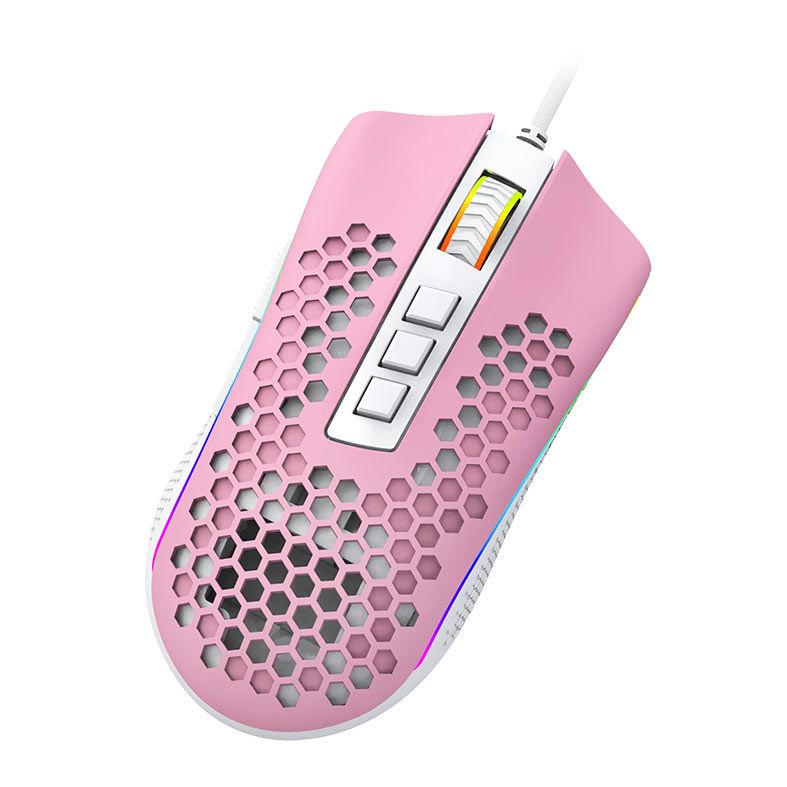 Mouse Gamer Redragon Storm, RGB, 12400DPI, 8 Botoes, Rosa e Branco, M808PW-RGB