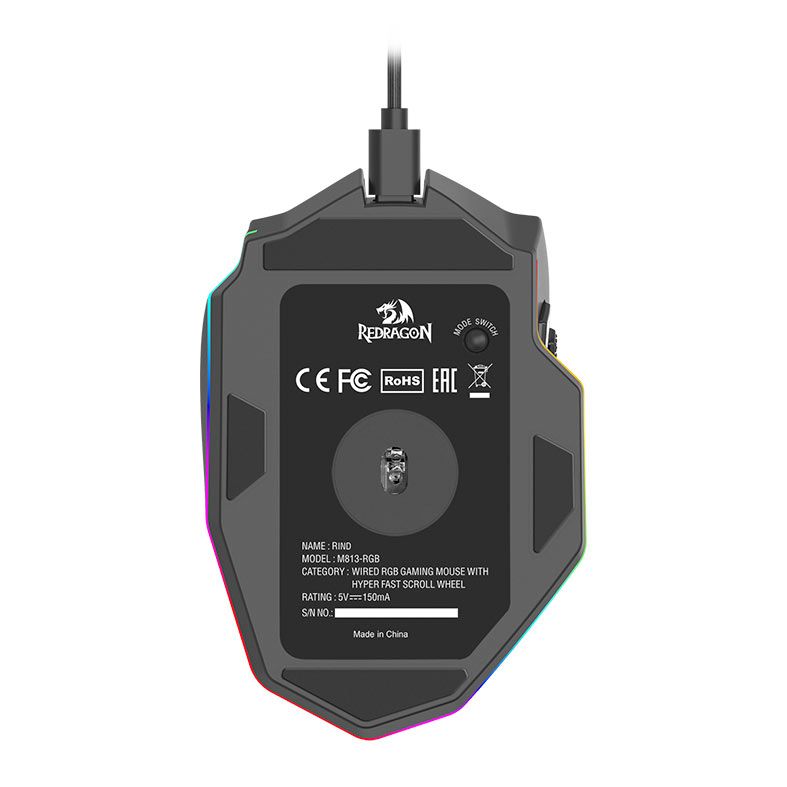 Mouse Gamer Redragon Rind M813 Pro, RGB, 26000DPI, 7 Botoes, Wireless, Preto, M813RGB-PRO