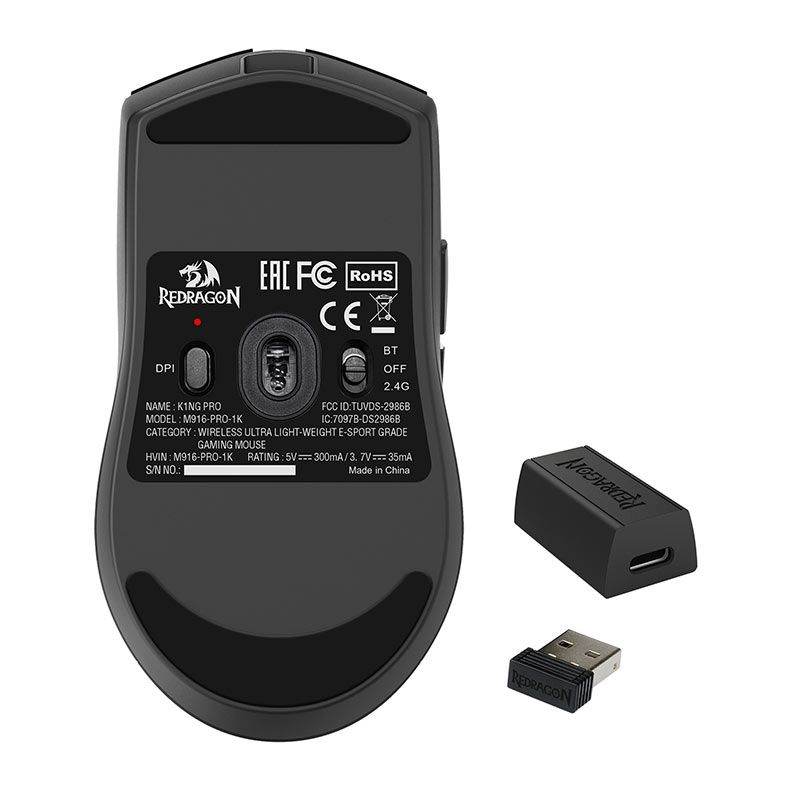 Mouse Gamer Redragon King Pro, 26000DPI, 5 Botoes, Wireless, Preto, M916-PRO-1K