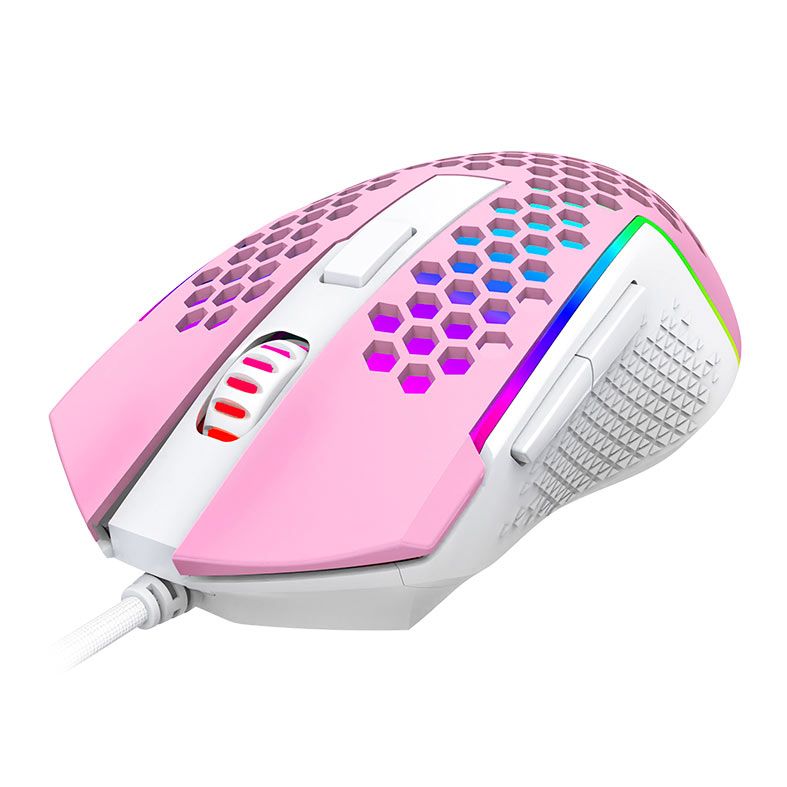 Mouse Gamer Redragon Reaping Elite, RGB, 32000DPI, 6 Botoes, Rosa e Branco, M987PW-P