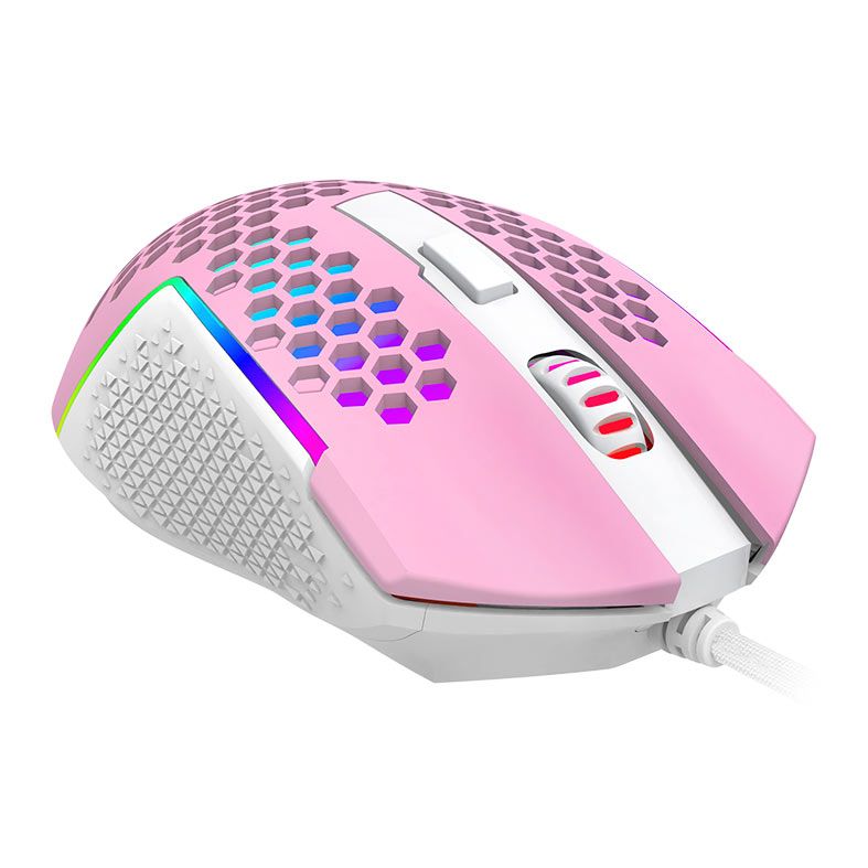 Mouse Gamer Redragon Reaping Elite, RGB, 32000DPI, 6 Botoes, Rosa e Branco, M987PW-P
