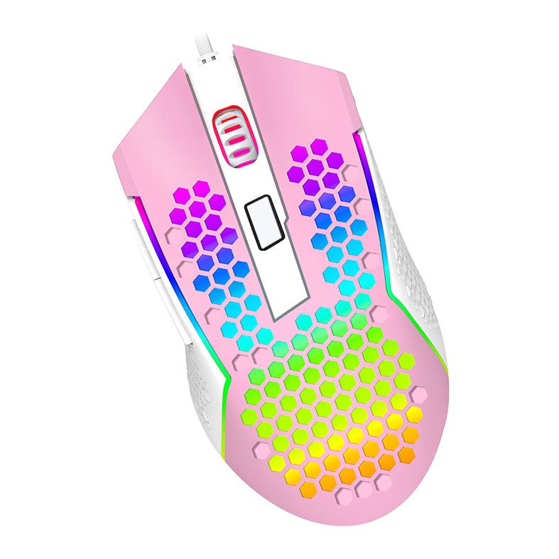 Mouse Gamer Redragon Reaping Elite, RGB, 32000DPI, 6 Botoes, Rosa e Branco, M987PW-P