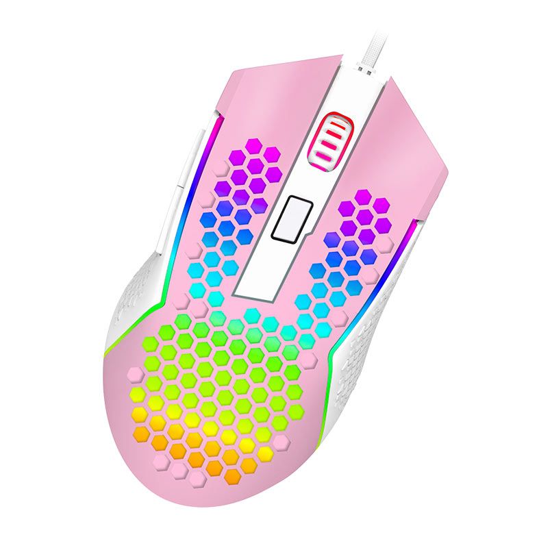 Mouse Gamer Redragon Reaping Elite, RGB, 32000DPI, 6 Botoes, Rosa e Branco, M987PW-P
