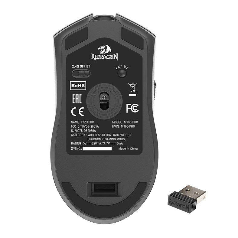 Mouse Gamer Redragon Fyzu Pro, Wireless, Bluetooth, 26000DPI, 6 Botoes, Preto, M995-PRO