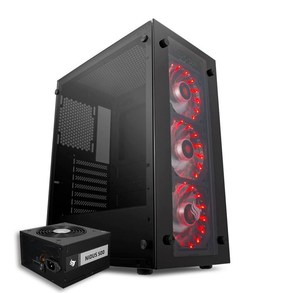 Pichau Kit Upgrade, Gabinete Magpie III Led Vermelho + Fonte Pichau Nidus 500W PG-5001-BR-OEM