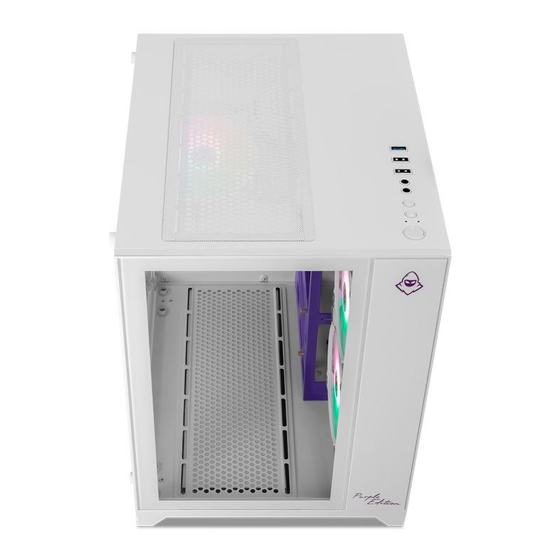 Gabinete Gamer Mancer CV100 Purple Edition, ARGB, Mid-Tower, Lateral De Vidro, Com 3 Fans, Branco, MCR-CV100-PEW