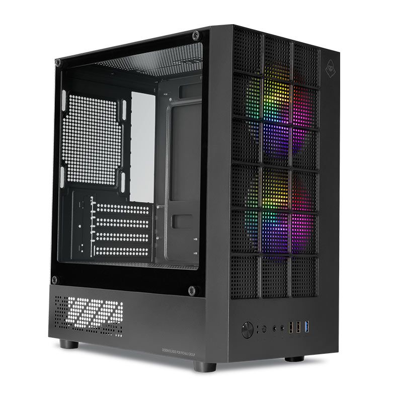 Gabinete Gamer Mancer Grimore, Mini-Tower, Lateral de Vidro, 2 Fans Rainbow, Preto, MCR-GRM-BK