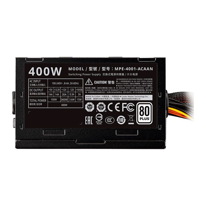 Fonte Cooler Master Hyper White 400, 400W, 80 Plus Standard, Preto, MPE-4001-ACAAN-HBR