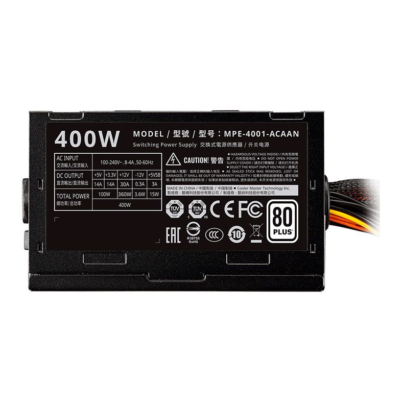 Fonte Cooler Master Hyper White 400, 400W, 80 Plus Standard, Preto, MPE-4001-ACAAN-HWO