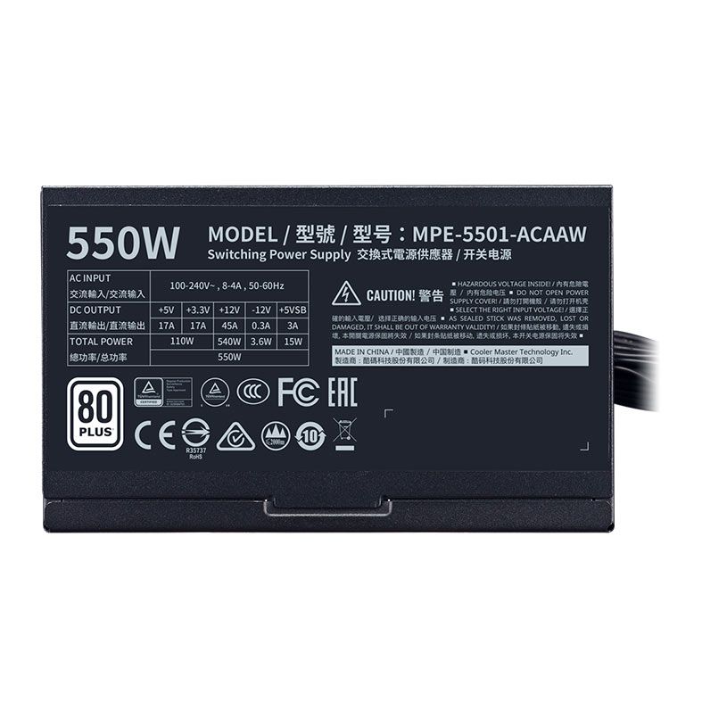 Fonte Cooler Master MWE White 550, 550W, 80 Plus, Preto, MPE-5501-ACAAW-WO